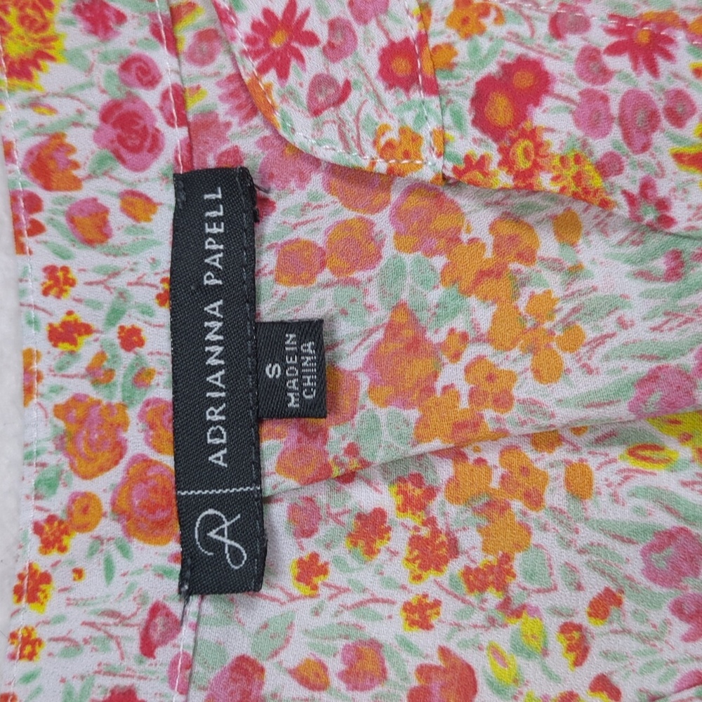 Adrianna Papell Floral Sleeveless V-Neck Blouse - Pink Orange Yellow - Size S - Picture 2 of 10